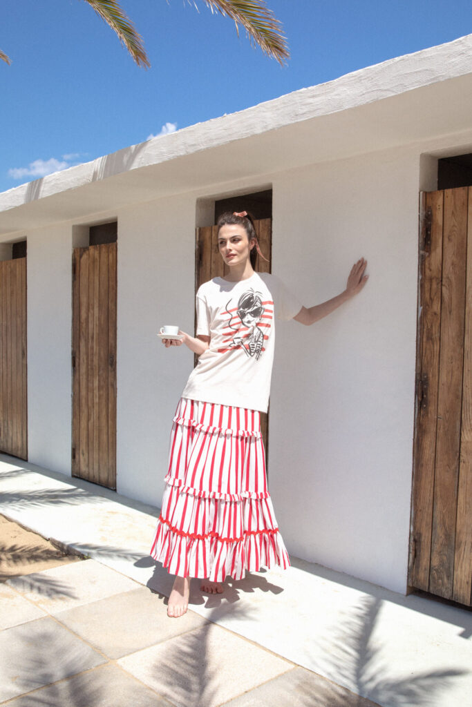 rubino gaeta gonna balzearricciate telastampata rossobianco volant 01